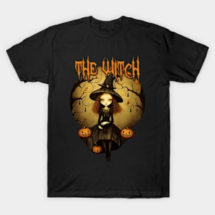 Vintage Halloween Cute Witch Black Cat The Wich T-Shirt